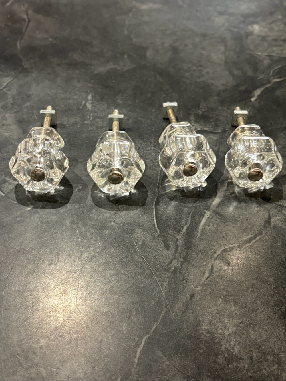 Set of 4 Clear Depression Glass Drawer Knobs/Pulls